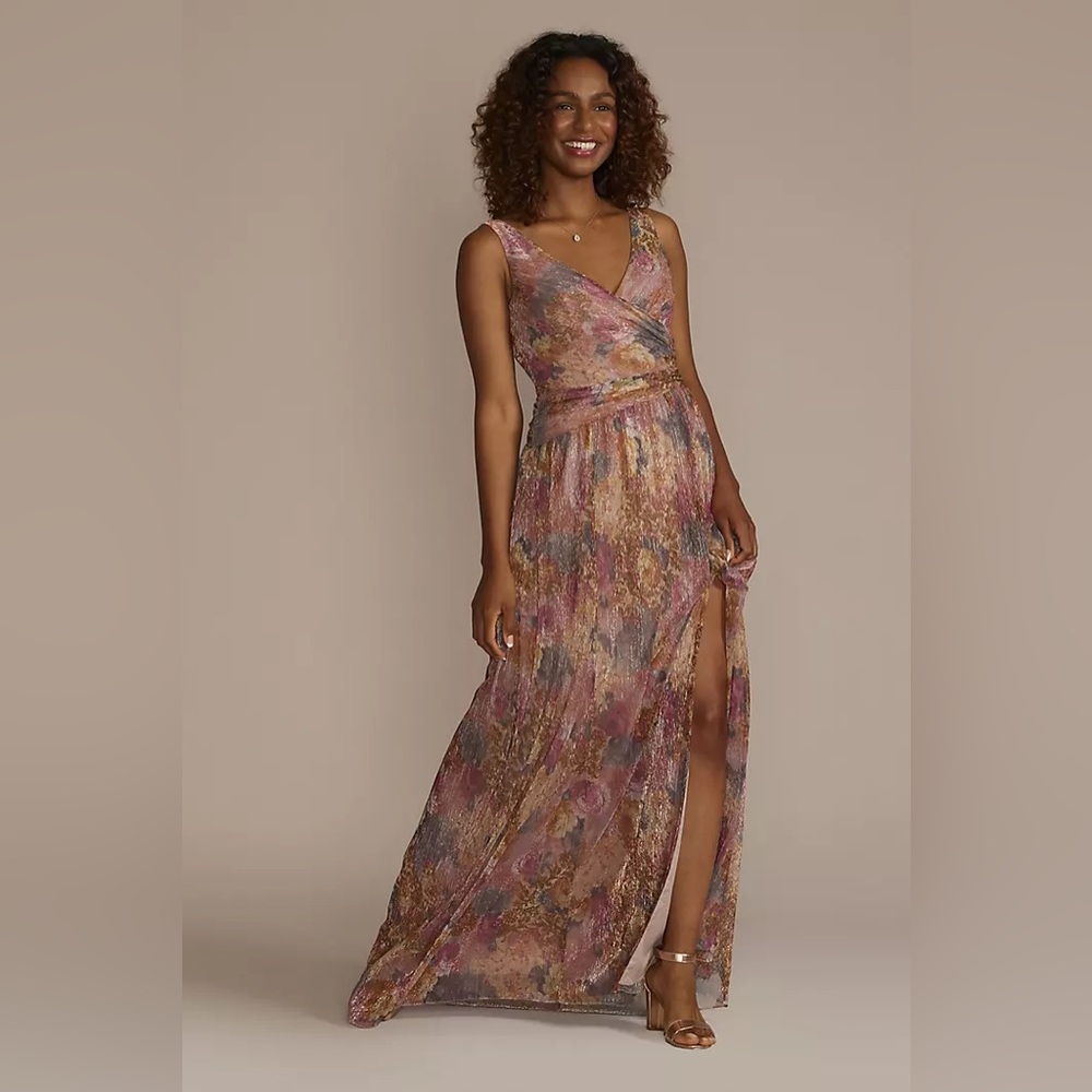 NWT DB STUDIO SIZE 18 Metallic Floral A-Line Tank‎ Dress maxi gown v-neck